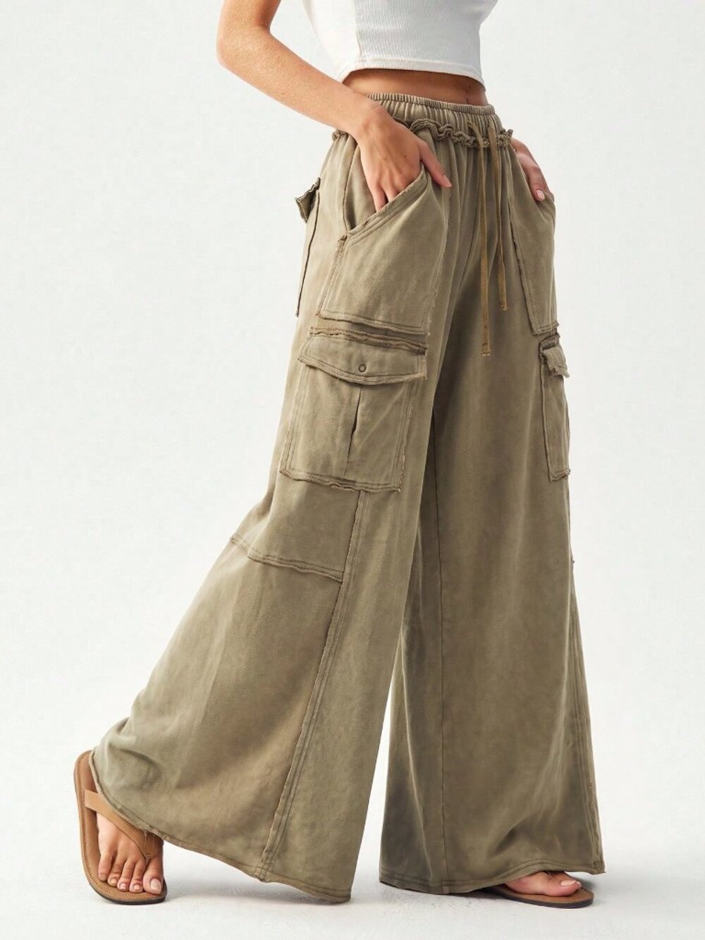 Khaki Casual Women's Woven Straight Leg Pants - Picture 6 of 7